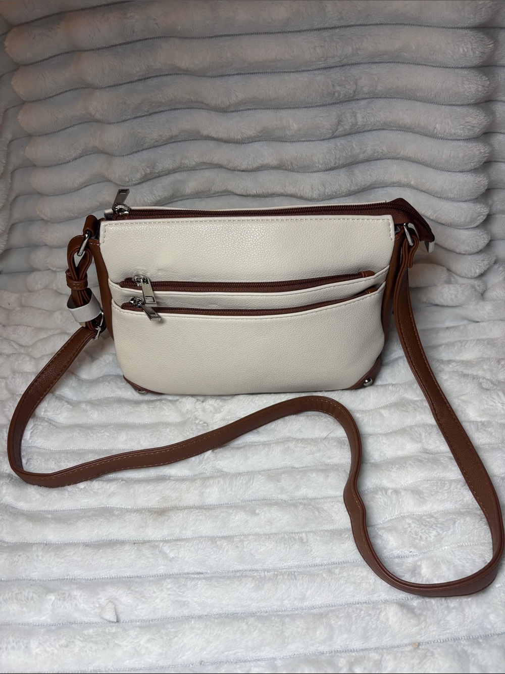 Westbronco Women's Cream and Brown Crossbody Bag - Classic Two-Tone Design NWT